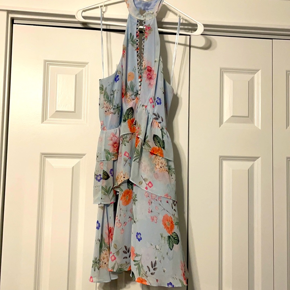 EXPRESS Lt Blue/Floral Midi Summer Dress. Sz4